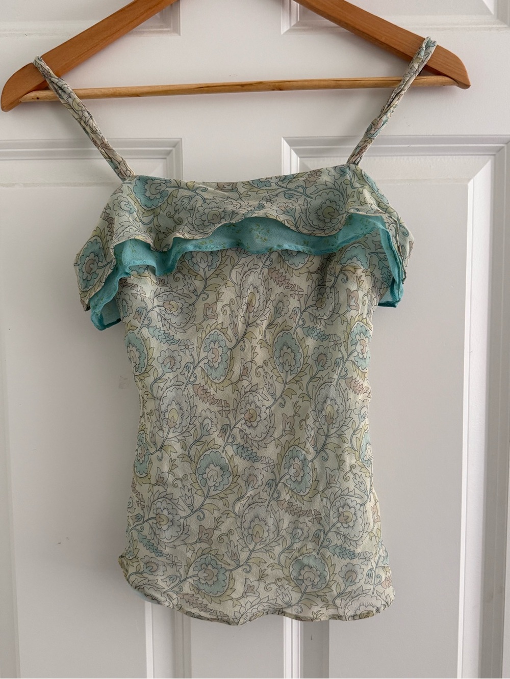 Vintage Y2K Express 100% Silk Floral Ruffle Cami Size 2